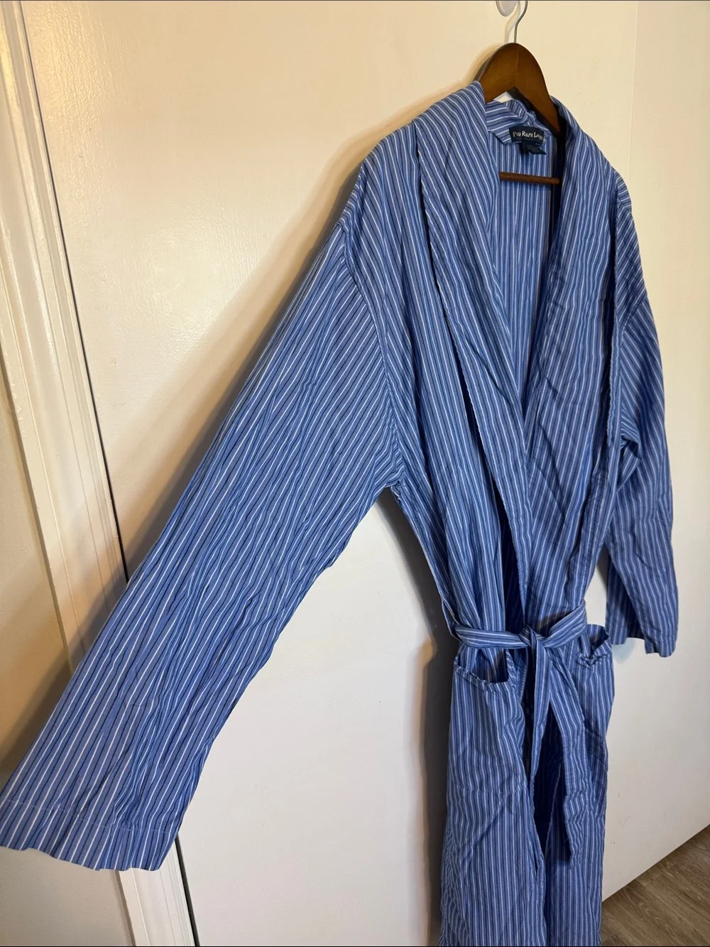 Polo Ralph Lauren Men’s 100% Cotton Striped Robe Blue Pony Luxury Light L/XL